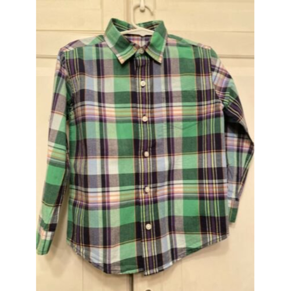 Janie and Jack Boy’s Sz 4 Blue Green Plaid Button-Up Shirt